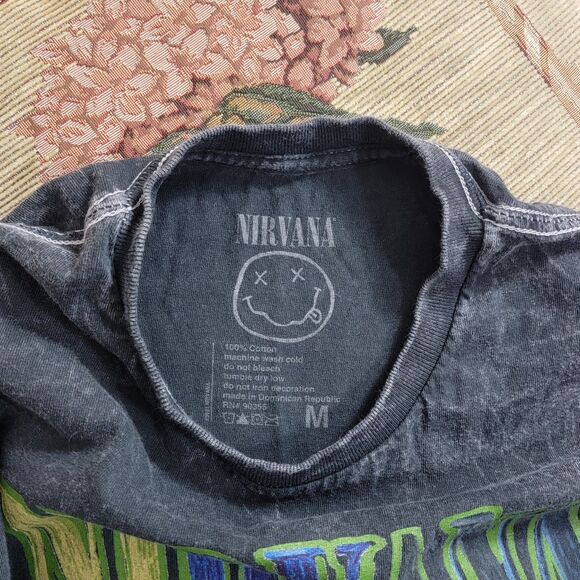 Nirvana T-Shirt Mens M Gray & Green Nevermind Smiley Face Short Sleeve Crewneck - Picture 8 of 9